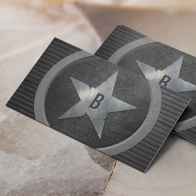 Monogram Military Star Cool Grunge Metallic Business Card (Creator Uploaded)