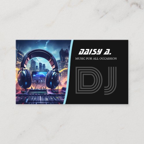 monogram Miminal black DJ party planner Business Card