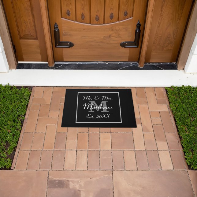 Monogram Minimal | Black and White Doormat (Outdoor)
