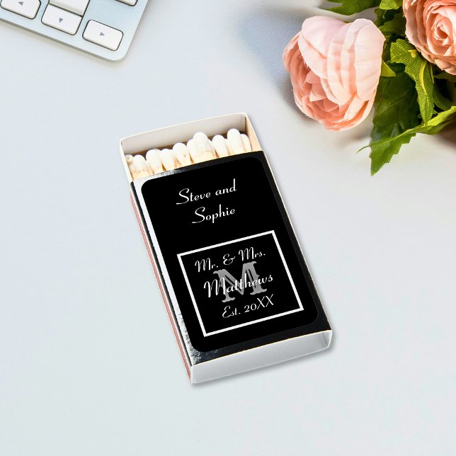 Monogram Minimal | Black and White Wedding Matchboxes (Monogram Minimal | Black and White Wedding Matchboxes)