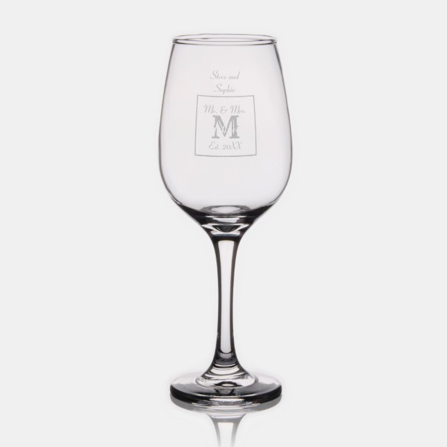 Monogram Minimal | Black and White Wedding Wine Glass (Glassware)