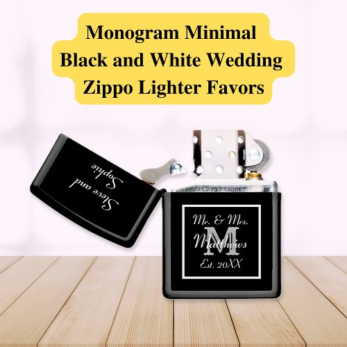 Monogram Minimal  Black and White Wedding Zippo Lighter