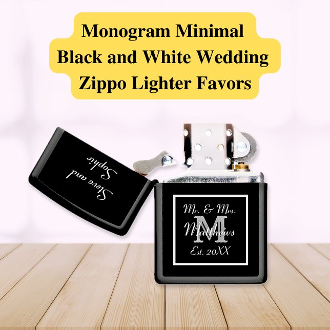 Monogram Minimal | Black and White Wedding Zippo Lighter (Monogram Minimal | Black and White Wedding Zippo Lighter)