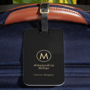 Monogram Minimal Black Golden Luggage Tag