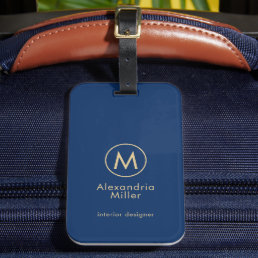 Monogram Minimal Blue Golden Luggage Tag