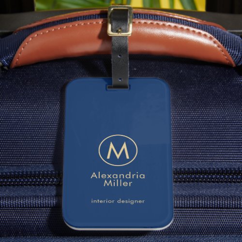 Monogram Minimal Blue Golden Luggage Tag