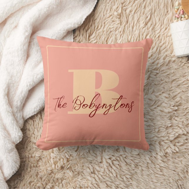 Monogram minimal calligraphy peach yellow boho throw pillow (Blanket)