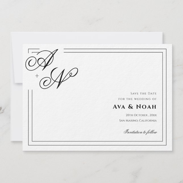 Monogram Minimal Classic Wedding Save the Date Invitation (Front)