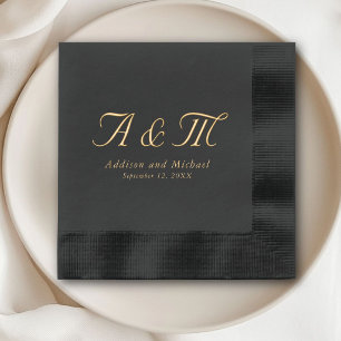 Monogram Minimal Elegant Black Foil Wedding Napkins