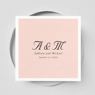 Monogram, Minimal, Elegant, Blush Pink, Wedding Napkins