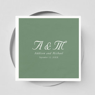 Monogram, Minimal, Elegant, Powder Green Wedding Napkins