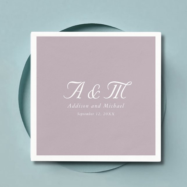 Monogram, Minimal, Elegant, Powder Purple, Wedding Napkins (Monogram, Minimal, Elegant, Powder Purple, Wedding Napkins with your names and date.)