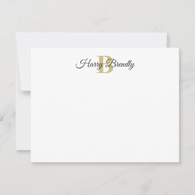 Monogram Minimal Elegant Stylish Flat Note Card (Front)