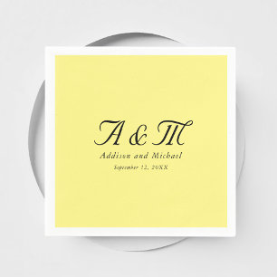Monogram, Minimal, Elegant, Yellow, Wedding Napkins