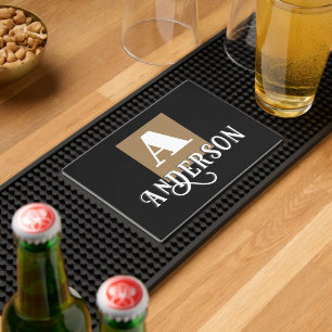 Monogram Minimal Family Name Personalized Bar Mat