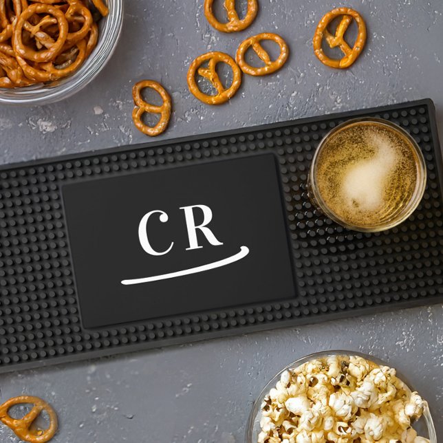 Monogram Minimal Simple Modern Logo Black & White Bar Mat (Creator Uploaded)