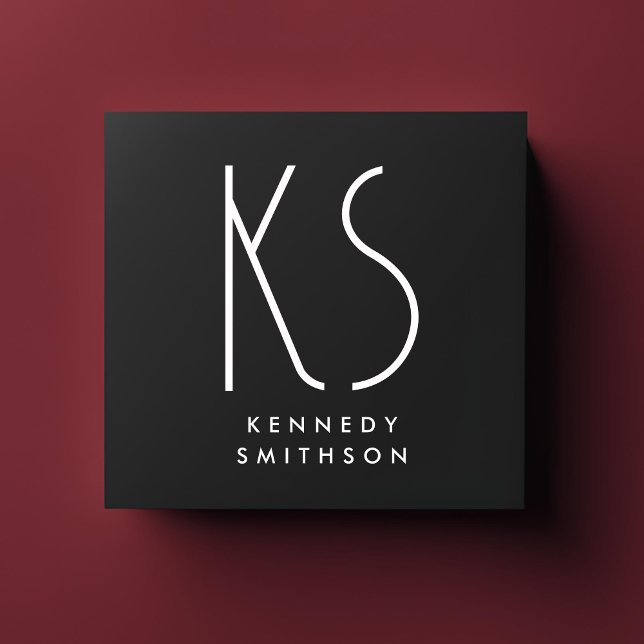 Monogram Minimal Typography Black Paper Square Business Card (Creator Uploaded)