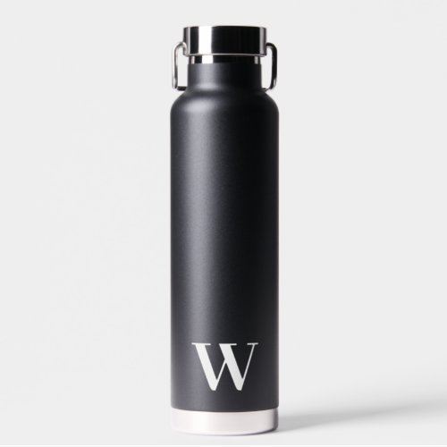 Monogram Minimal Wedding Black Water Bottle Gift