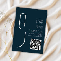 Monogram Minimal Wedding Qr Code Navy RSVP 