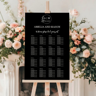 Monogram Minimal Wedding Seating Chart 16 Tables Foam Board