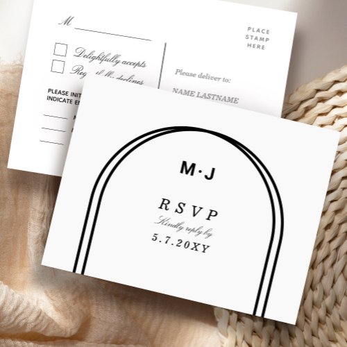 Monogram Minimalist Arch RSVP Custom Meals Wedding Postcard