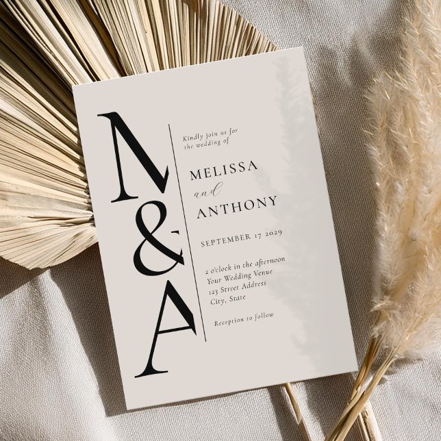 Monogram Minimalist Black and Ivory Modern Wedding Invitation (Creator Uploaded)