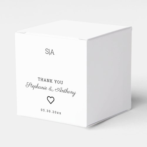 Monogram Minimalist Black and White Heart Wedding  Favor Boxes