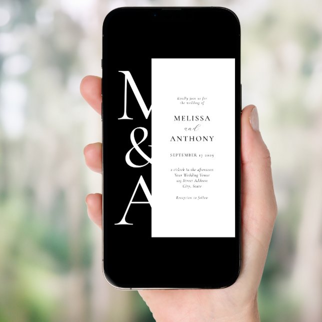 Monogram Minimalist Black and White Modern Wedding Invitation (Front Digital)