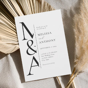 Monogram Minimalist Black and White Modern Wedding Invitation