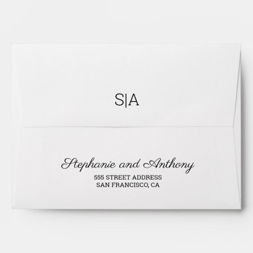 Monogram Minimalist Black and White  Wedding  Envelope