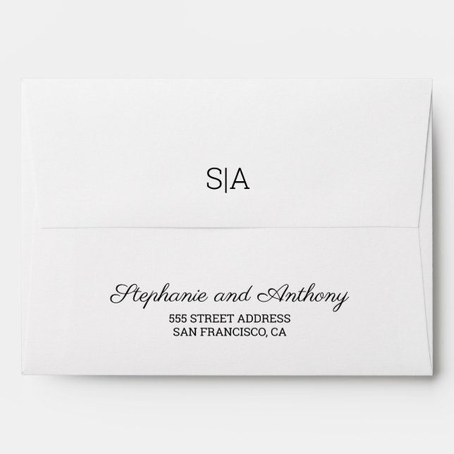 Monogram Minimalist Black and White  Wedding  Envelope (Back (Top Flap))