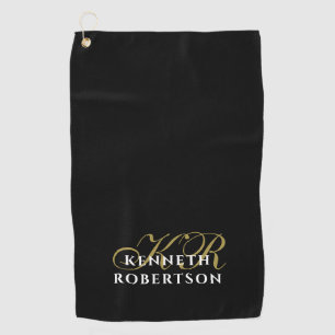 Monogram Minimalist Black Gold White Stylish Men Golf Towel