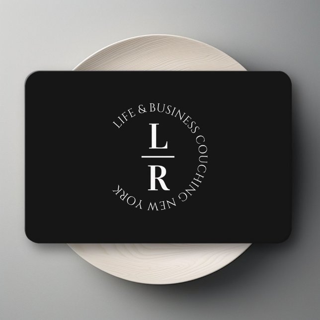 Monogram Minimalist Black White Business Card (Monogram, minimal black Business Card)