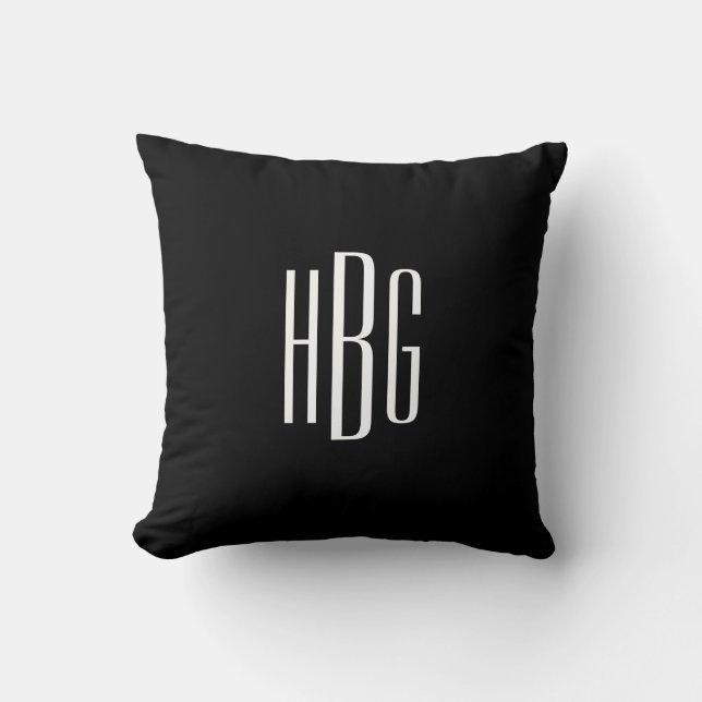 Monogram Minimalist Black White Initial Throw Pillow (Front)