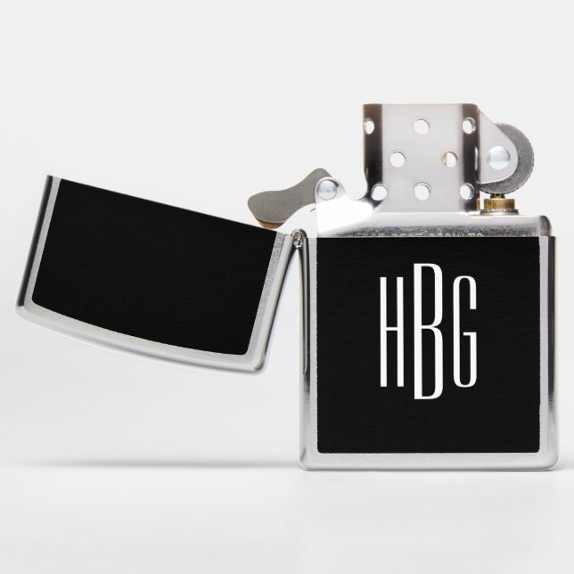 Monogram Minimalist Black White Initial Zippo Lighter (Opened)