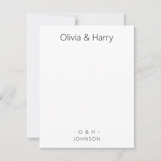 Monogram Minimalist Black White Wedding Note Card (Front)