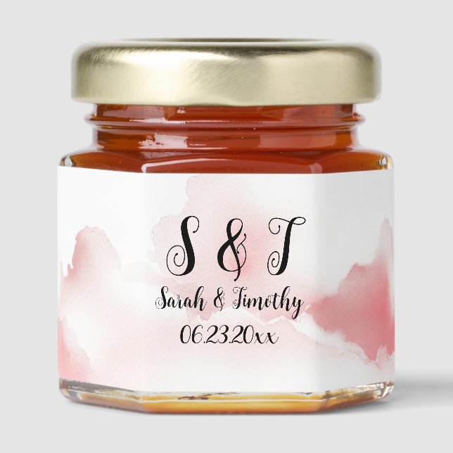Monogram Minimalist Blush Wedding  Honey Jar Favors (Front)