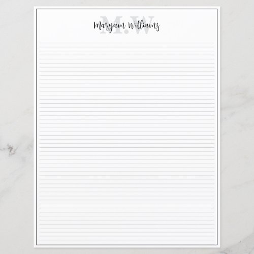 Monogram Minimalist Border Name Stationery Paper