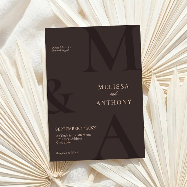 Monogram Minimalist Brown Modern Wedding Invitation (Creator Uploaded)