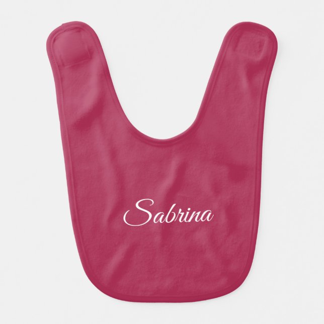 Monogram minimalist cherry rose pink baby bib (Front)