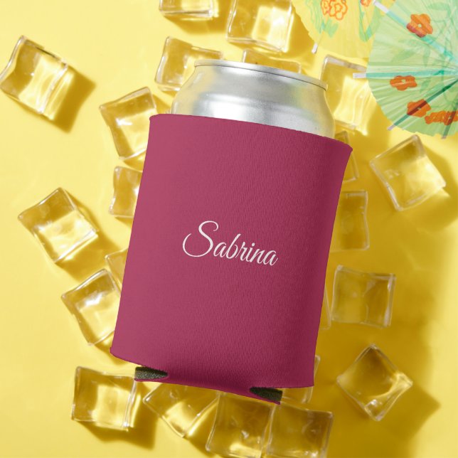 Monogram minimalist cherry rose pink can cooler (In Situ Summer)