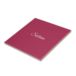 Monogram minimalist cherry rose pink ceramic tile