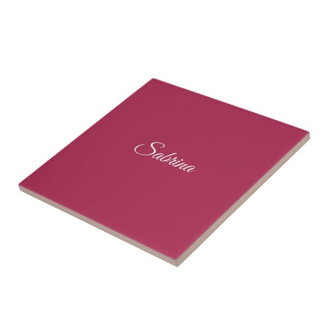 Monogram minimalist cherry rose pink ceramic tile (Side)