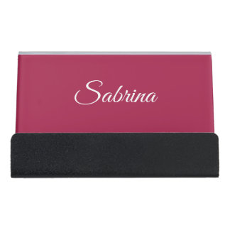 Monogram minimalist cherry rose pink desk business card holder