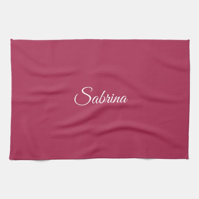 Monogram minimalist cherry rose pink kitchen towel (Horizontal)