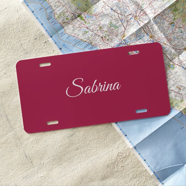 Monogram minimalist cherry rose pink license plate (In Situ)
