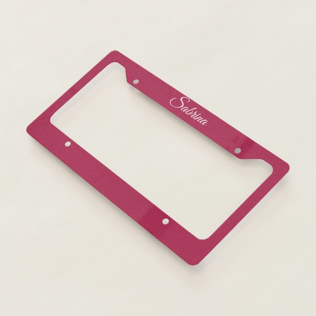 Monogram minimalist cherry rose pink license plate frame (3/4)