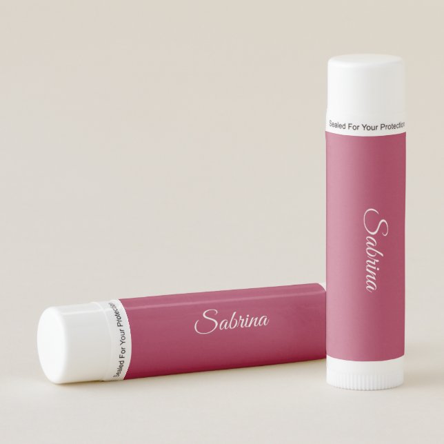 Monogram minimalist cherry rose pink lip balm (Front)