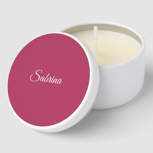 Monogram minimalist cherry rose pink mini candle favors (Corner)
