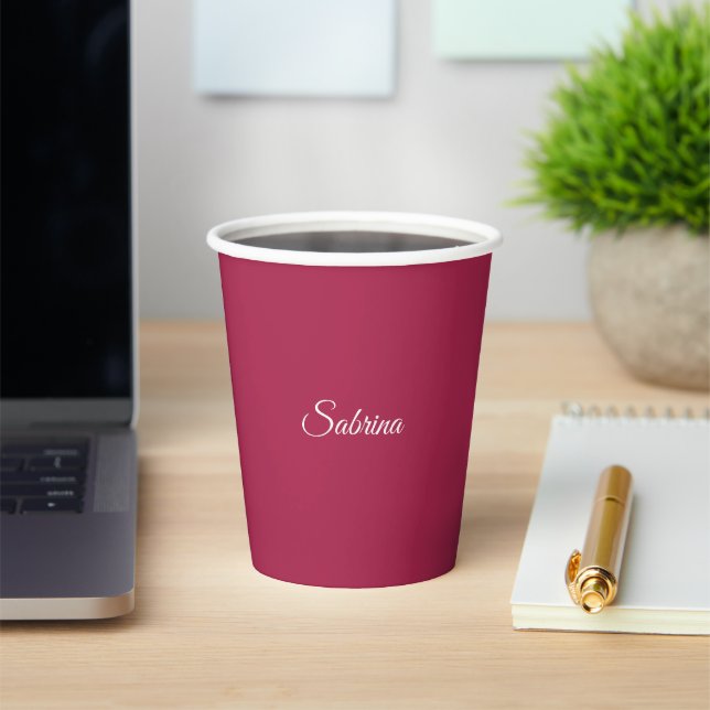 Monogram minimalist cherry rose pink paper cups (Insitu)